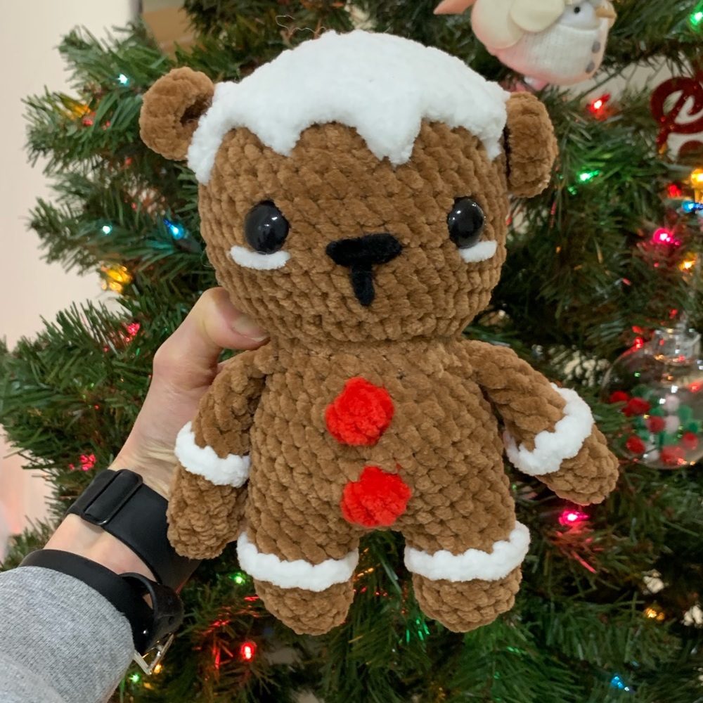 Gingerbreadman Teddy Bear Plushie-  Handmade Crochet Holiday Stuffed Animal